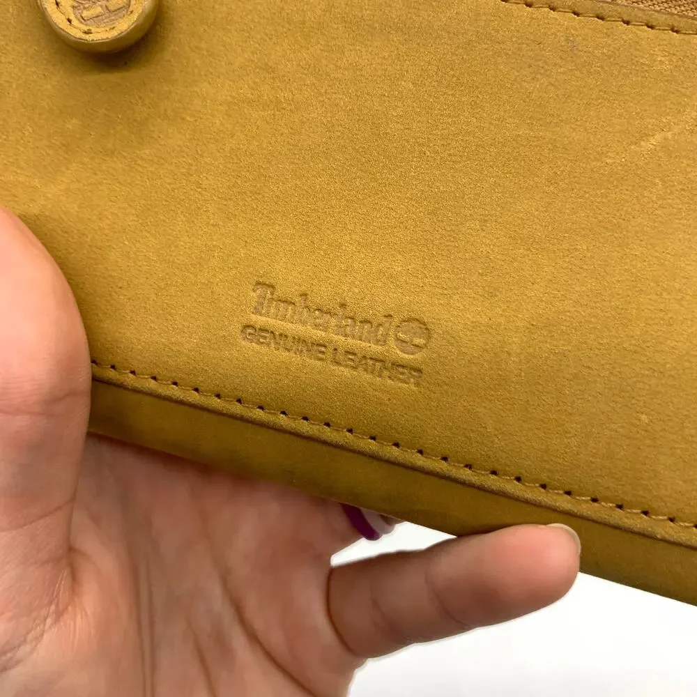 Timberland Leather Long Wallet Women Yellow Snap Enclosure